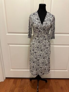 Black and White Floral Wrap Midi Dress